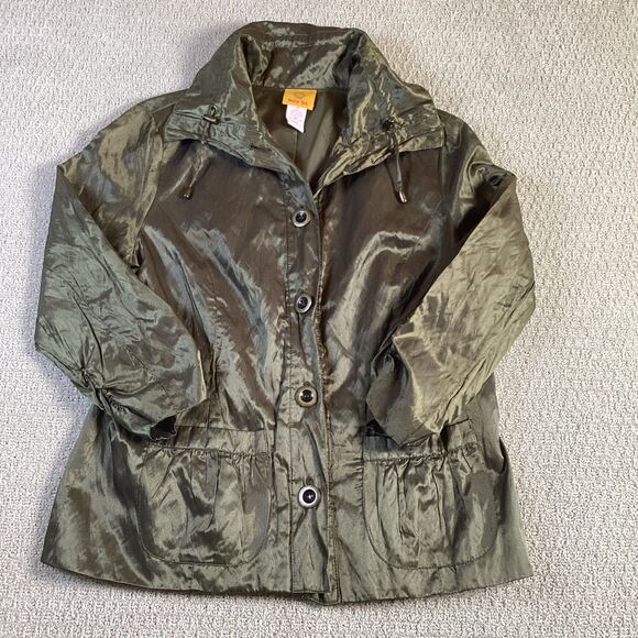 Ruby Rd Womens Jacket Olive Green Metallic Button Down 3/4 Sleeve Size 10 - Picture 1 of 4